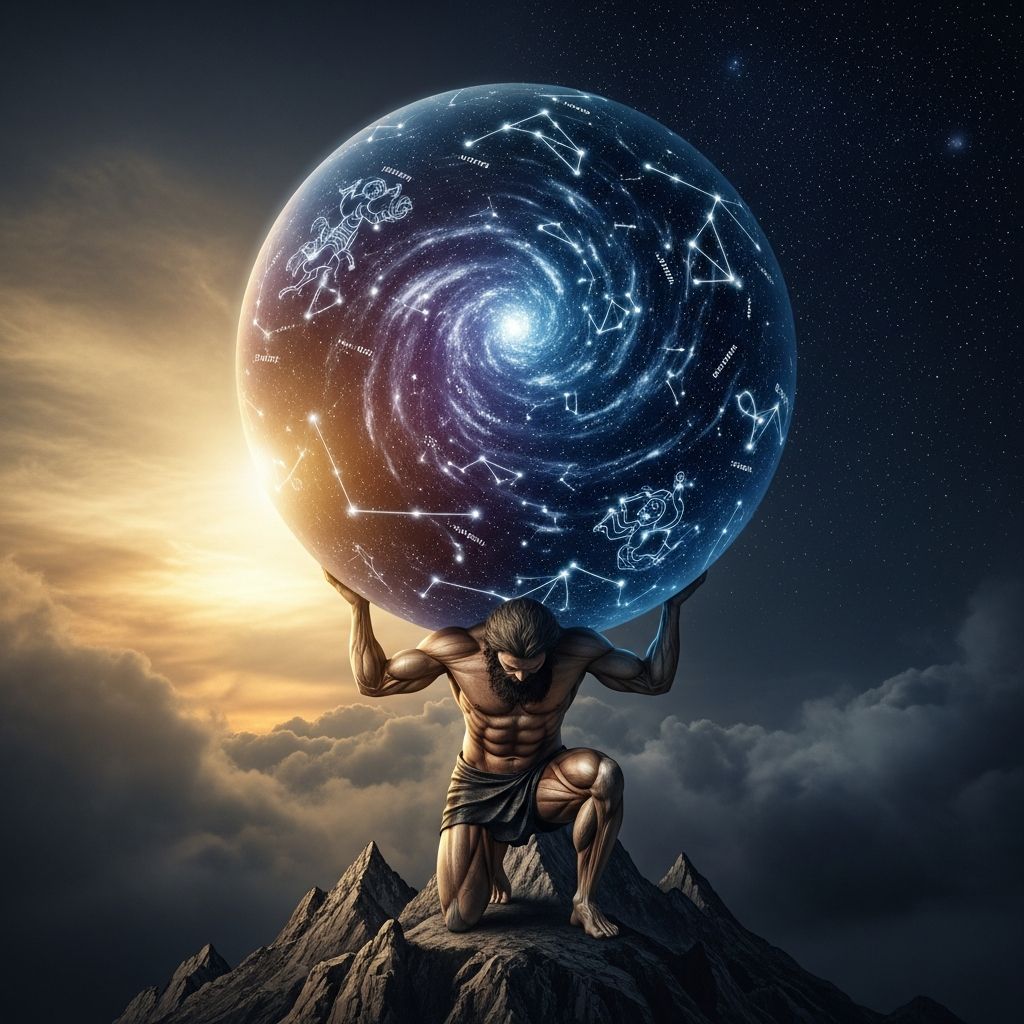 Discover the enduring tale of Atlas, the mighty Titan punished by Zeus to hold up the sky forever in Greek mythology.