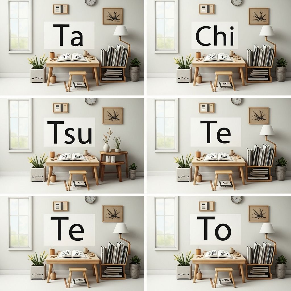 Mastering Hiragana T-Row: Ta, Chi, Tsu, Te, To Guide Unlock fluent Japanese writing with our detailed guide to Hiragana's T-row characters: perfect strokes, pronunciations, and practice tips for beginners.
